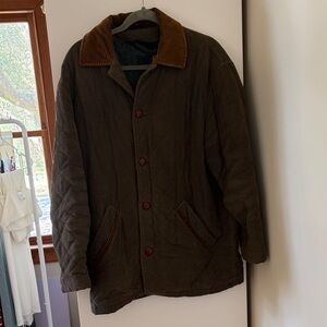 Men's Olive Brown Quilted Jacket with Corduroy Collar